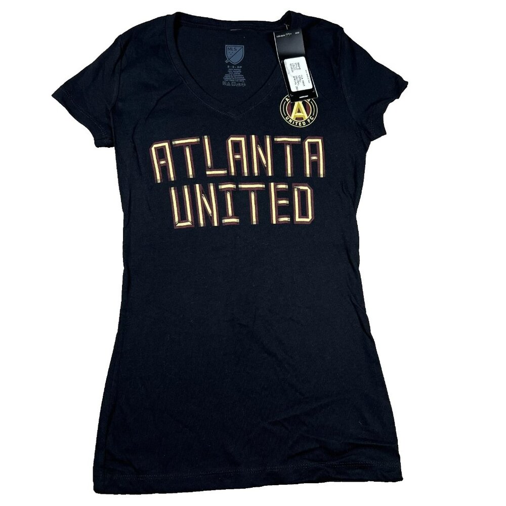 Adidas Womens Small Black Atlanta United FC V-Neck MLS Soccer T Shirt NWT